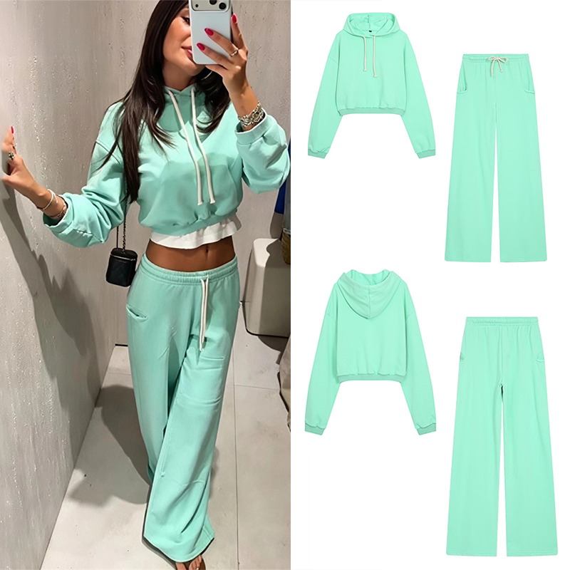 Street Fashion Casual - Guobioziy Women's Fluorescent Crop Sweatshirt Set
