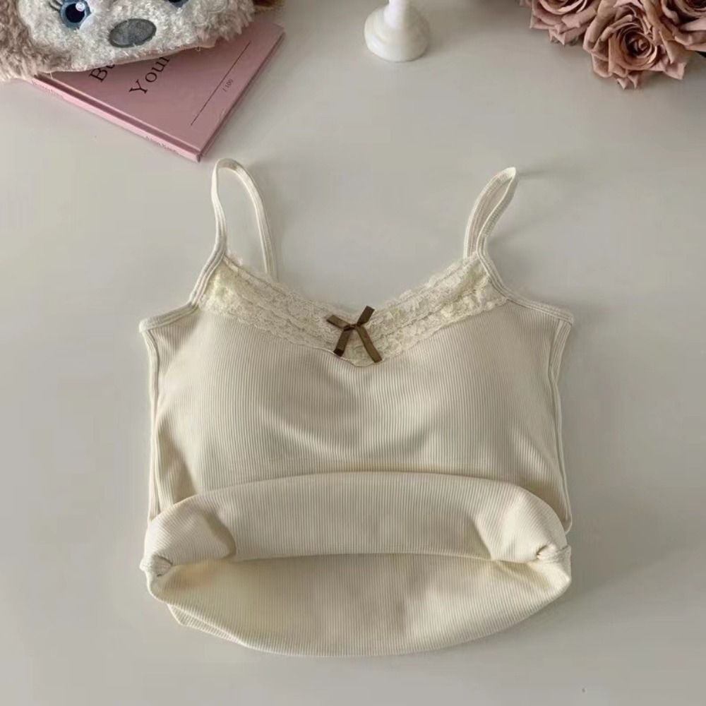 Street Fashion Photographers - Fashion Lace Bow Vest Camisoles with