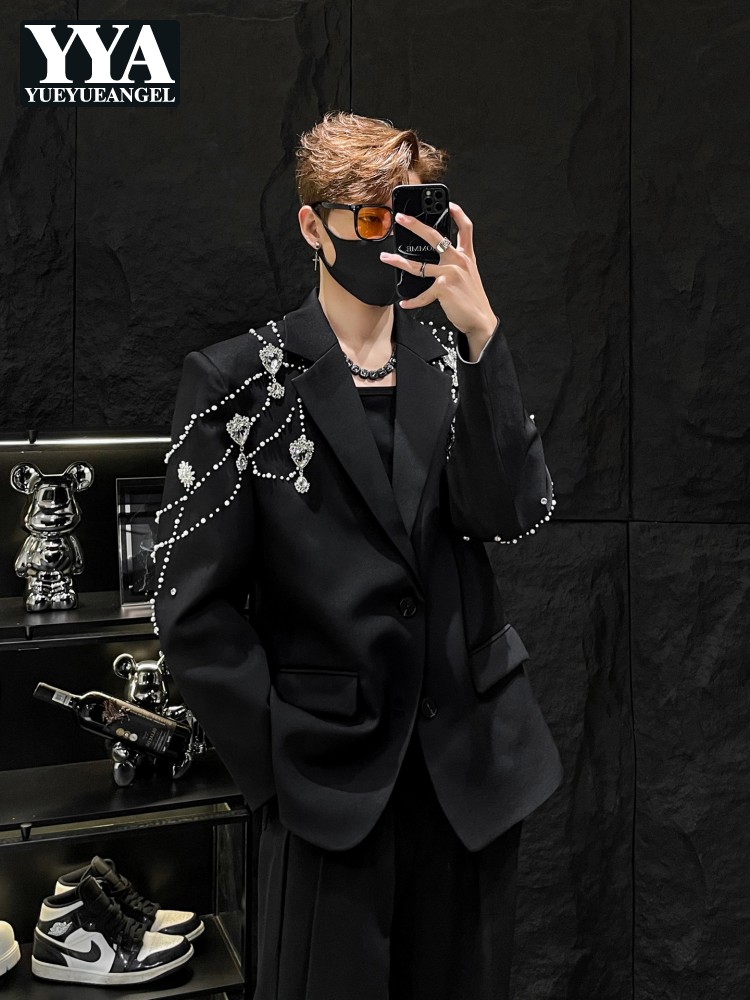 Street Fashion Youth - Fashion Mens Beading Diamond Shiny Black